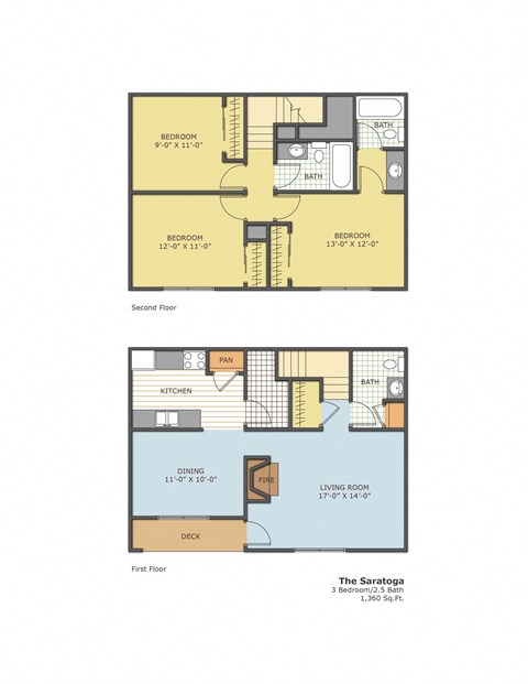 floor plan of three bedroom townhome in TN
